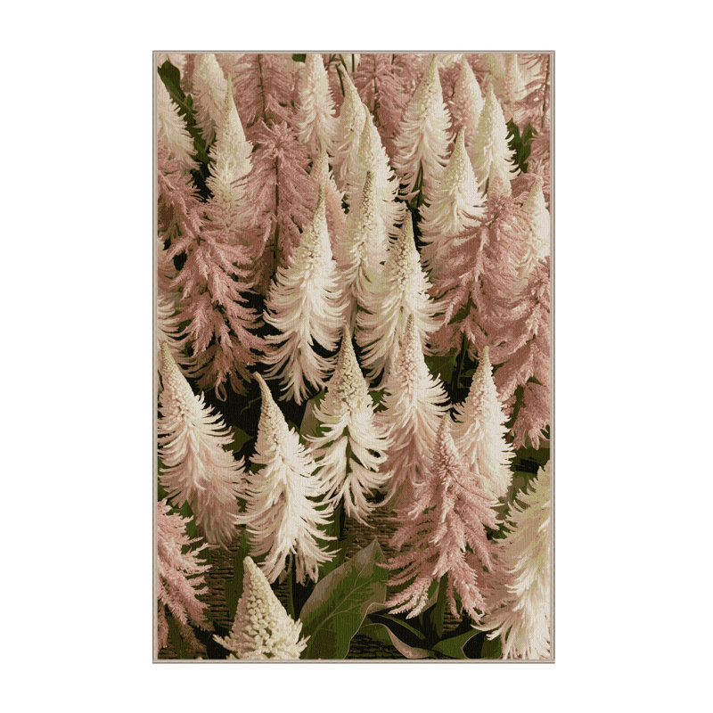 Tapis botanique beige lavable à la machine, Rectangle 4 pi x 6 pi