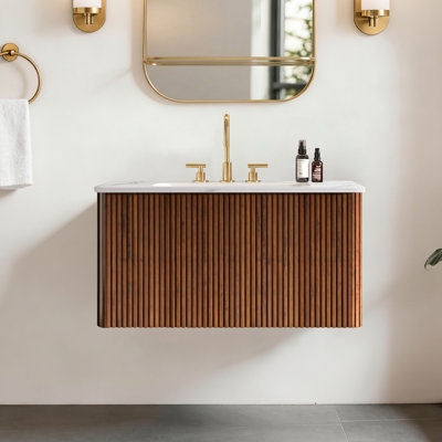 Hannemarie Wall Mounted Single Bathroom Vanity with Top with Overflow, Fast Assembly
