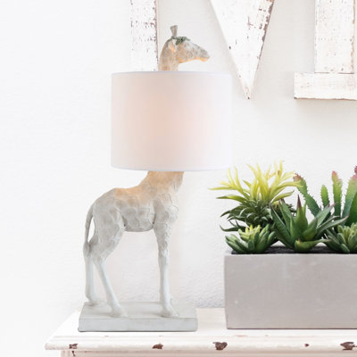 Resin Giraffe Table Lamp with Linen Shade