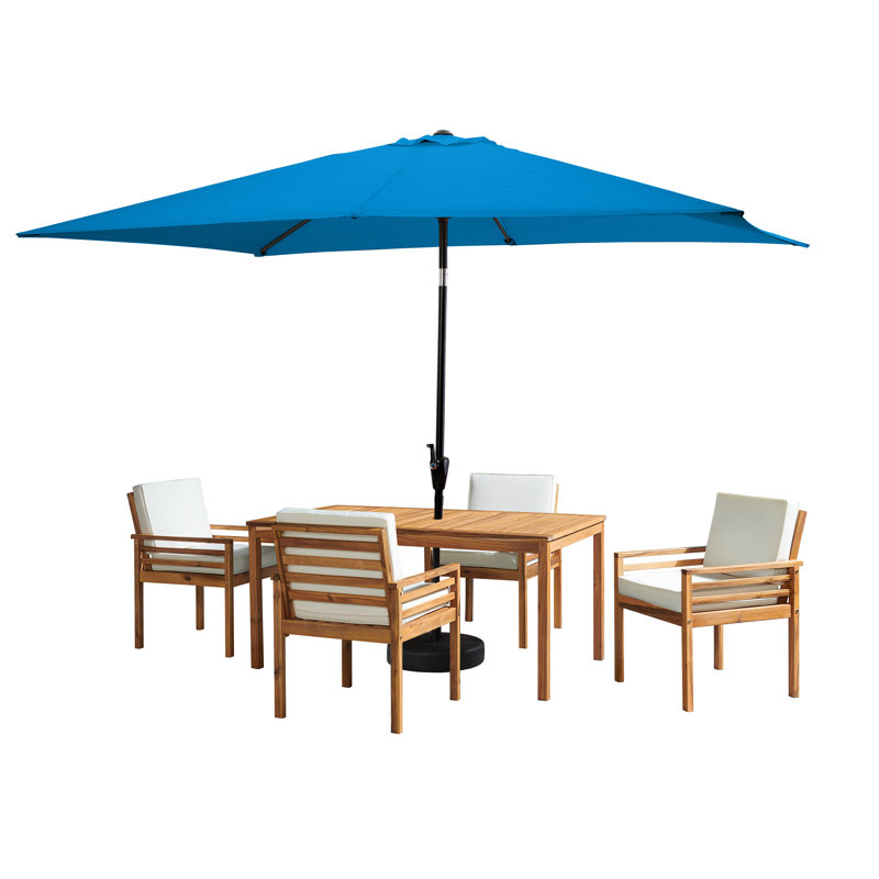 6 Piece Set Okemo Table w/4 Chairs 10"" Rectangulart Umbrell (Light Blue), Light Blue, 4