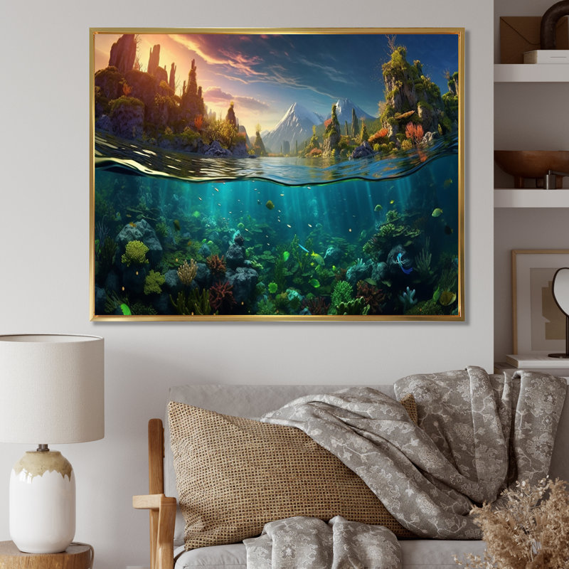 «Coastal Coral Beauty II», reproduction sur toile, Cadre flottant doré, H 16 po x l 32 po x P 1 po