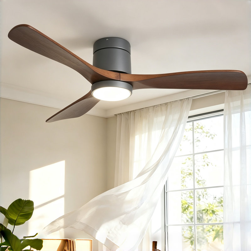 52" 3 - Blade Modern Ceiling Fan with LED Light and Remote Control Solid Wood Blades 3 Colors 6-Speed Reversible Motor Timer