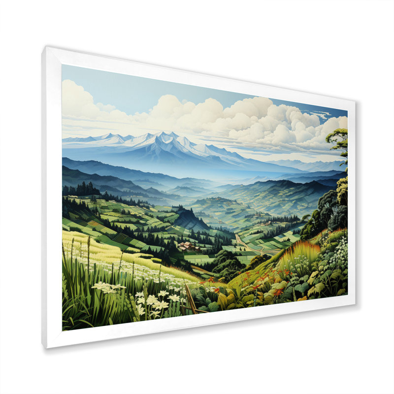 «Countryside Mountain Vista Patchwork I» sur toile, H 12 po x l 20 po x P 1 po, Cadre simple blanc