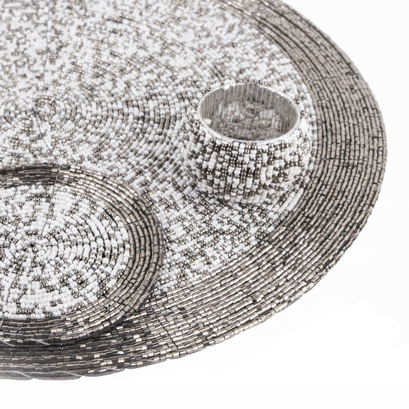 Danbury Glass Patchwork Round, Antique Silver/White