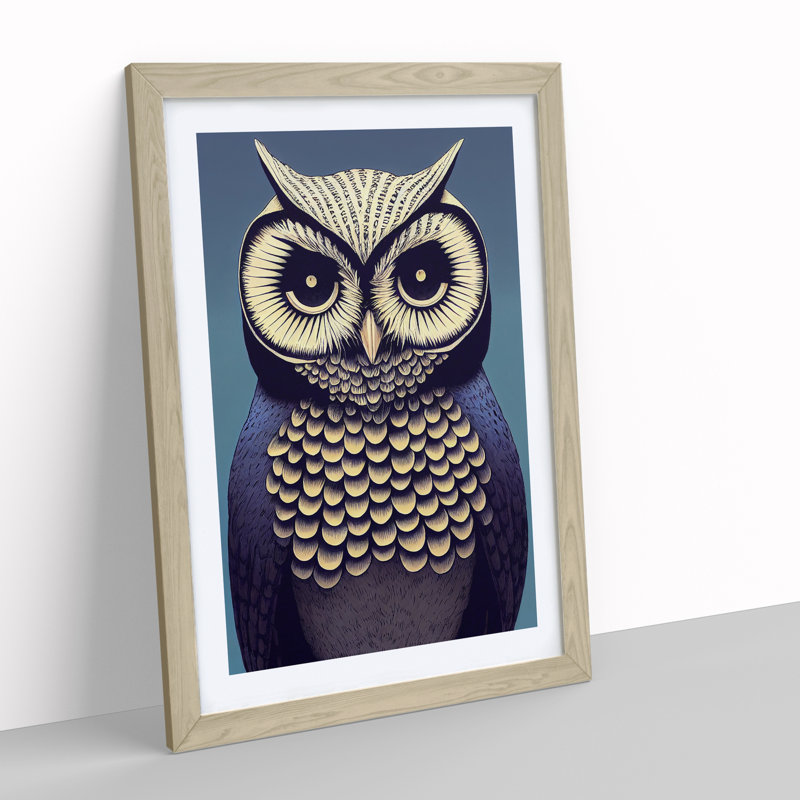 Soulful Owl - Single Picture Frame Print, 34cm H x 25cm W x 2cm D, Oak