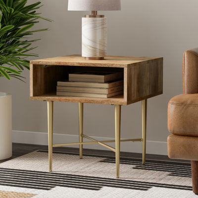 Fallon 20"W Solid Mango Wood Contemporary End Table with Metal Base