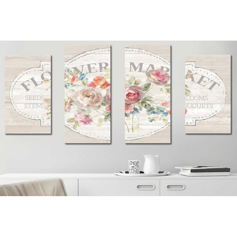 "Cottage Garden I On Wood", ensemble de 4 reproductions sur toile, H 30 po x l 56 po x P 1 po