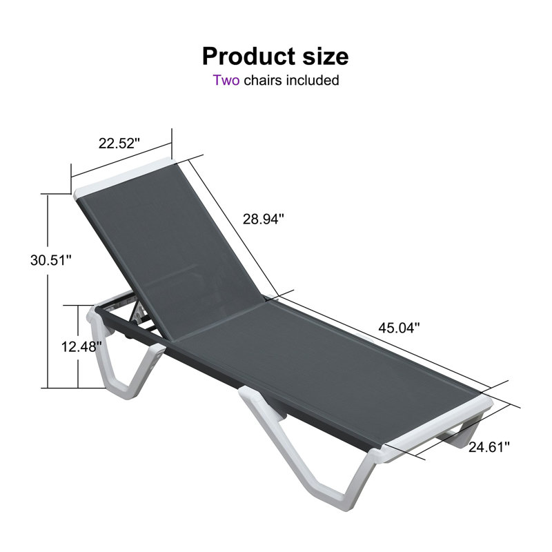 2-piece Outdoor Aluminum Chaise Lounge Set, Dark Gray