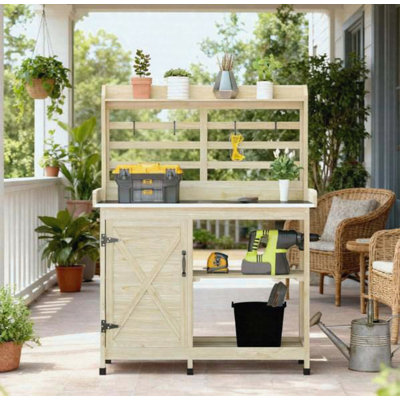 Wooden Outdoor Potting Bench Table Garden Workstation