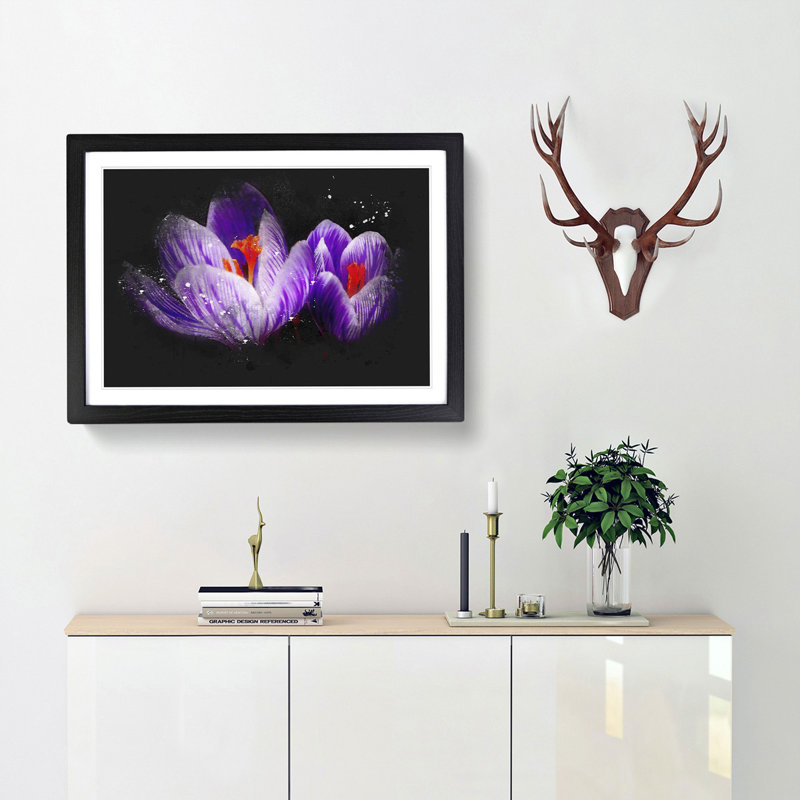 Purple Crocus Flower - Picture Frame Graphic Art Print, 62cm H x 87cm W x 2cm D, Black Framed