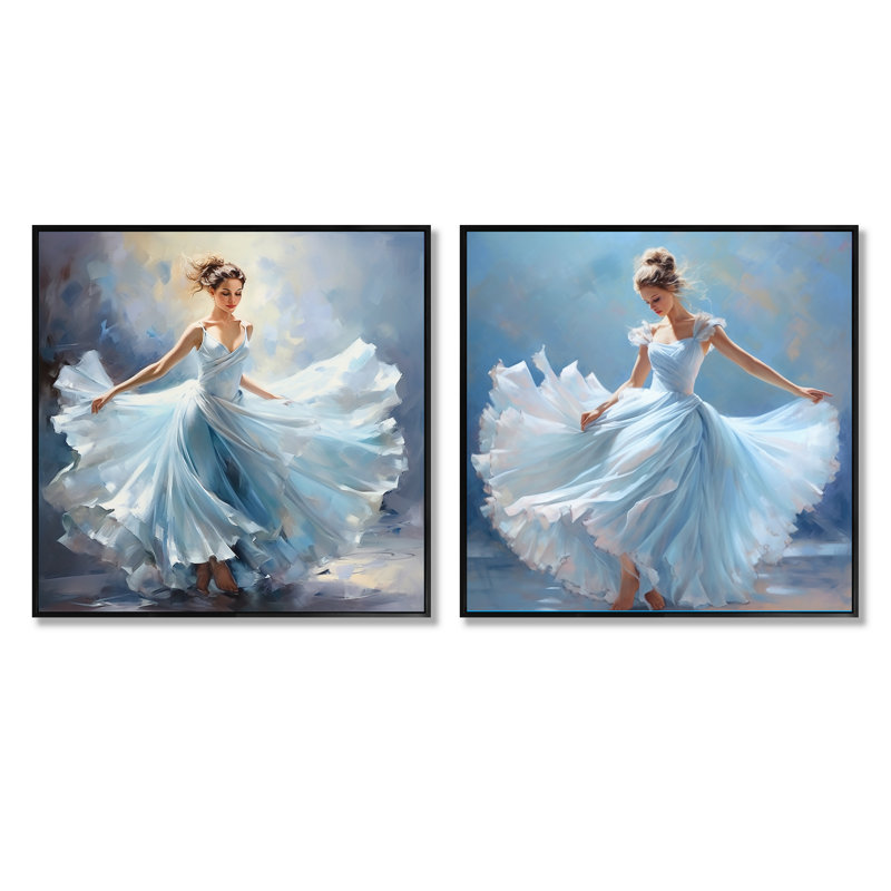 «Blue Ballet Woman Radiance - Dance Square», ensemble de 2 collages, Cadre flottant noir, H 16 po x l 33 po
