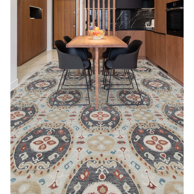 Tapis doré et brun de haute qualité noué à la main