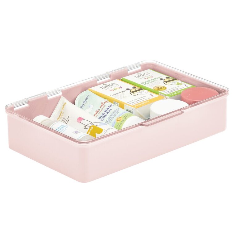 mDesign Long Plastic Cosmetic Storage Box, Hinged Lid, 2 Pack, Light  Pink/Clear