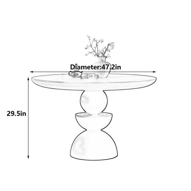 French Retro Round Solid Wood Dining Table, 29.5"H x 47.2"L x 47.2"W