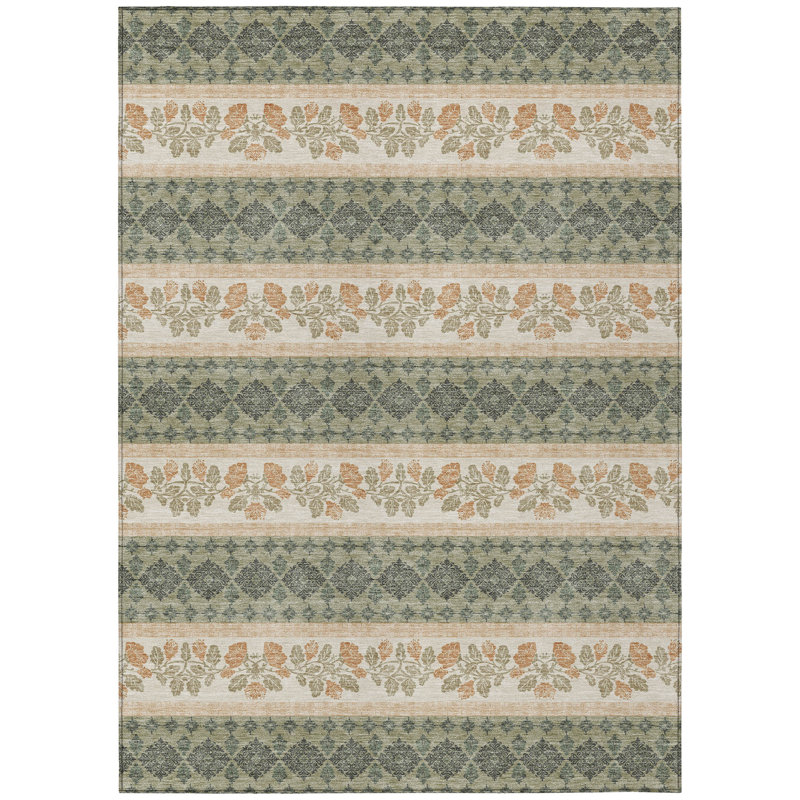 Machine Washable Indoor/Outdoor Chantille ACN2465 Stripes Rug, 8' x 10', Sage