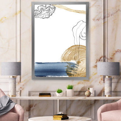 " Classic Blue Abstract Golden Marine Shell " Painting Print