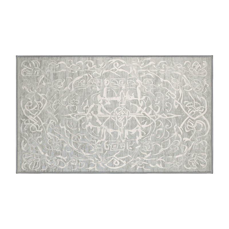 Machine Washable Gray Area Rug, Rectangle 6' x 9'