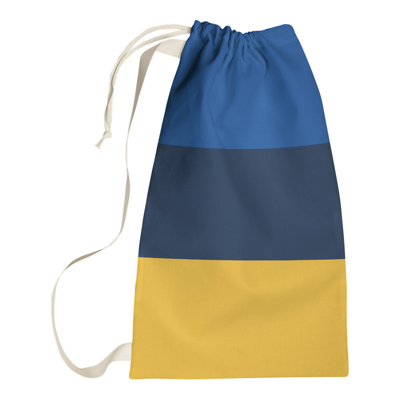 Fabric Laundry Bag with Handles, 36" H x 28" W x 1.5" D, Royal Blue/Navy Blue/Gold
