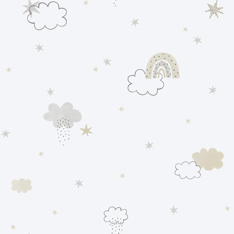 Bambino Collection Rainbows and Clouds Wallpaper Roll, Beige
