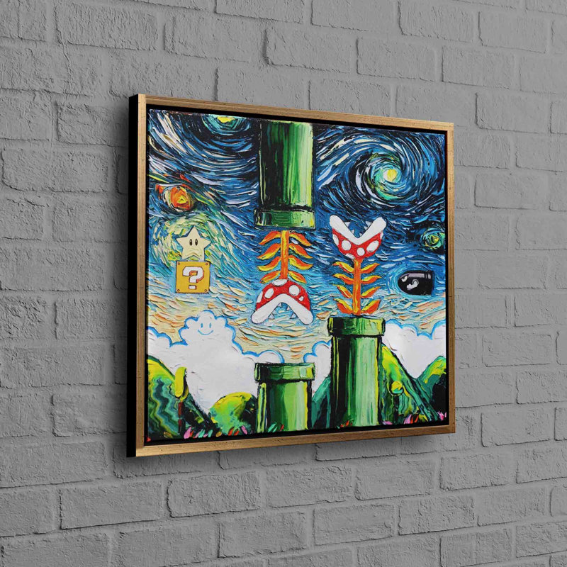 Super Mario inspiré de l'art mural en toile de coton de style Van Gogh, parfait pour la décoration de la salle de jeux