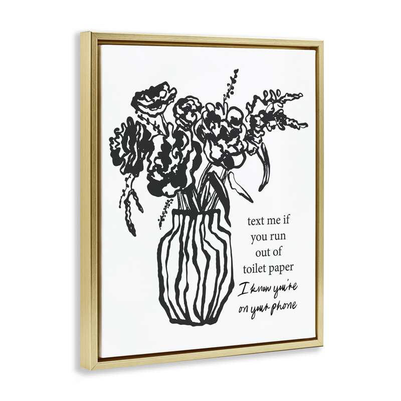 Text Me Bathroom Florals Floating Frame, design by Lettered and Lined, Metallic Gold Floater Frame, 21" H x 17" W