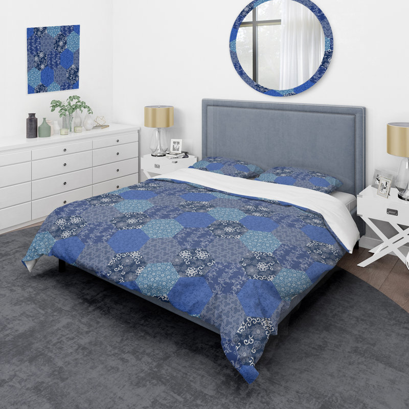 Ensemble de housse de couette à motif blanc Patchwork, Housse de couette pour très grand lit et 2 très