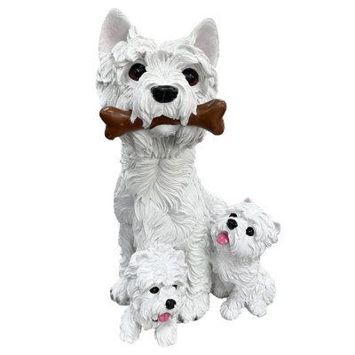 Lifelike West Highland White Terrier Family Dog Statue Weatherproof Resin Sculpture for Outdoor Backyard Lawn Patio Flower Bed and Indoor Living Room Shelf Decor Ornament
