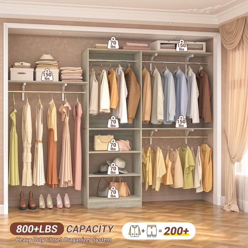  20"-96'' W Closet System Starter Kit, White Oak