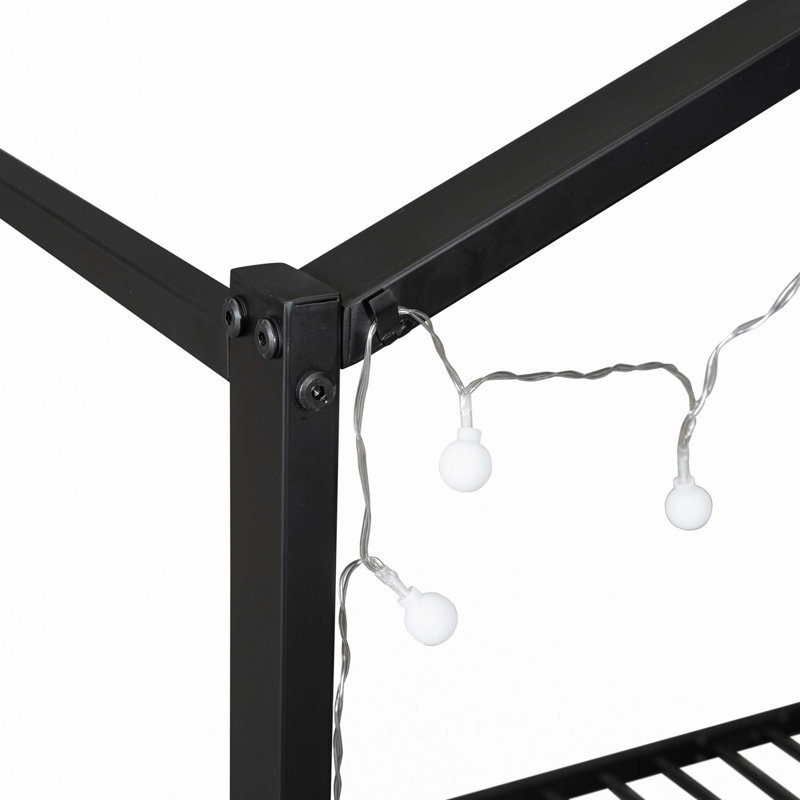 Structure de lit en métal avec tablettes et lumières, Simple, Blanc