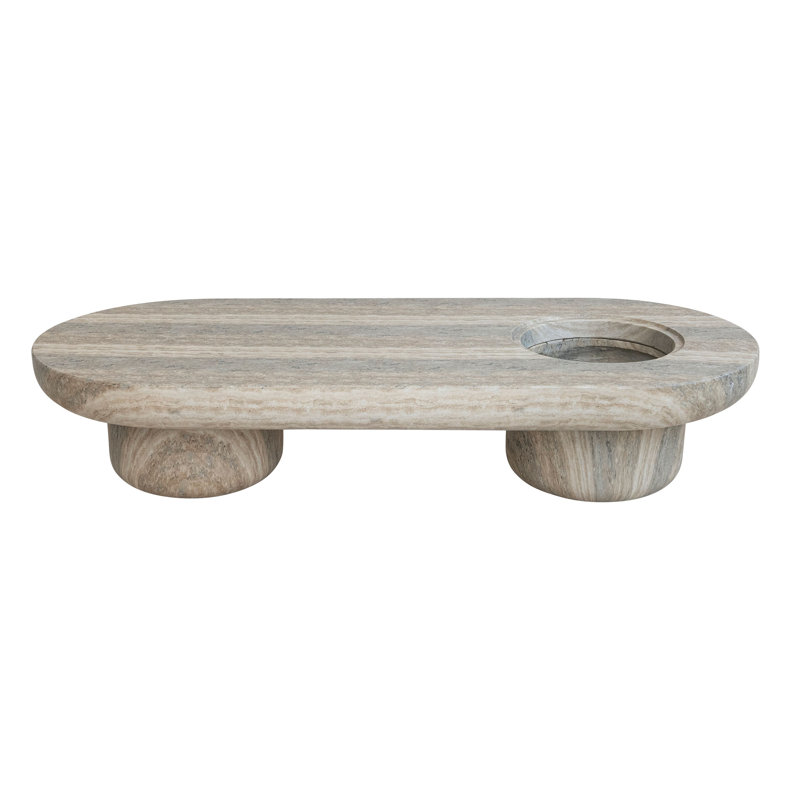 Table ovale intérieure / extérieure légère en pierre écologique avec jardinière intégrée et trou de drainage, finition en travertin