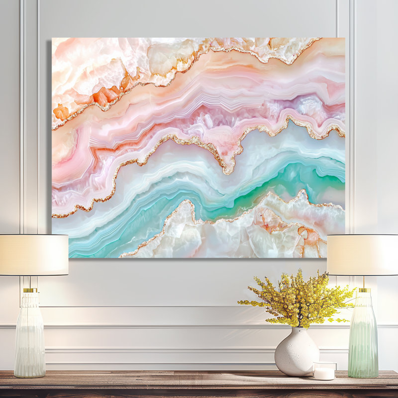 Rose, vert, cascade lumineuse d'agate, H 24 po x l 32 po x P 0,84 po
