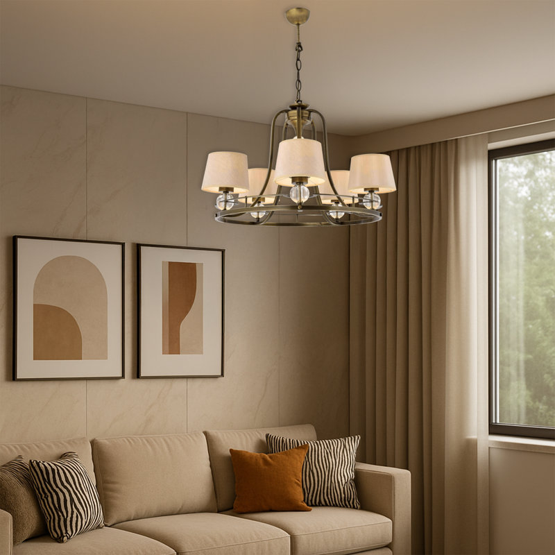 Lustre en métal avec base en verre, 5 lumières