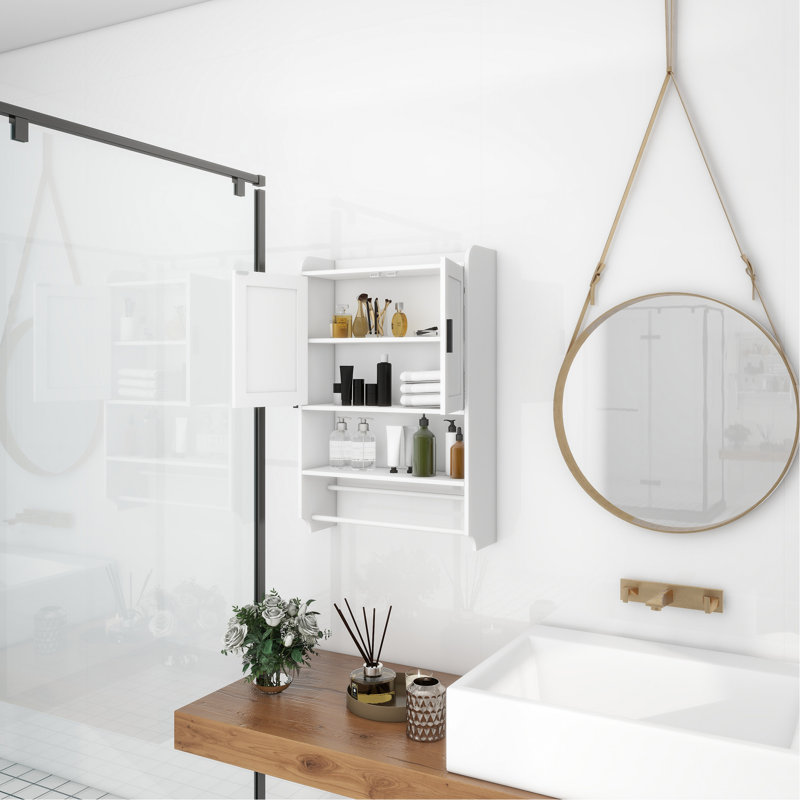 Armoire de salle de bain pour salle de bain - Tablette ajustable, barre à serviettes, porte-papier blanc pour économiseur d'espace, support, boîte