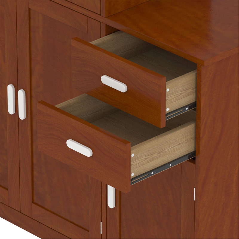 Twin Size Wood Platform Bed With Sample Bookshelf And Movable Wardrobe, Multifunctional Bed With Built-In Trundle Bed, Walnut
