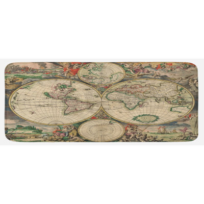 Tapis de cuisine rétro et de style antique avec renaissance continents et hémisphères