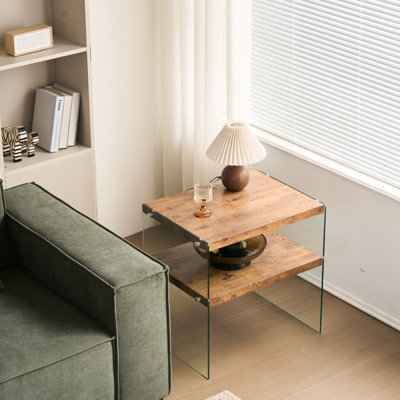 Table à thé en noyer, verre trempé, magasins de détail, réunions d'affaires, collations, livres, imperméable, décoration élégante, salon, salle à manger, décoration, empilable, peu d'entretien