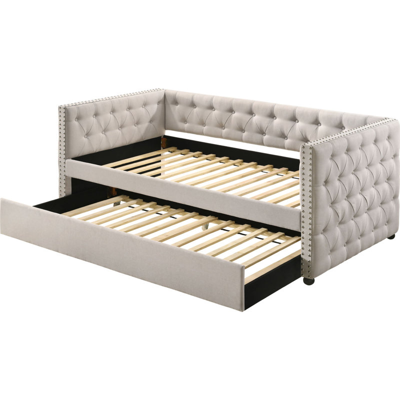 Wickman Daybed with Trundle,Platform Bed,Bed Frame, Twin, Beige, Solid Wood