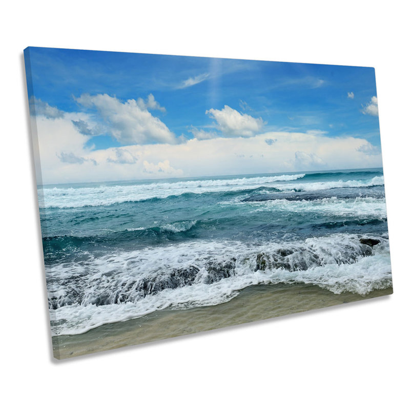 Blue Seascape Beach Wave - Wrapped Canvas Print, 91.4cm H x 137.2cm W x 4cm D