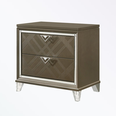 2 drawers Nightstand with acrylic tapered legs