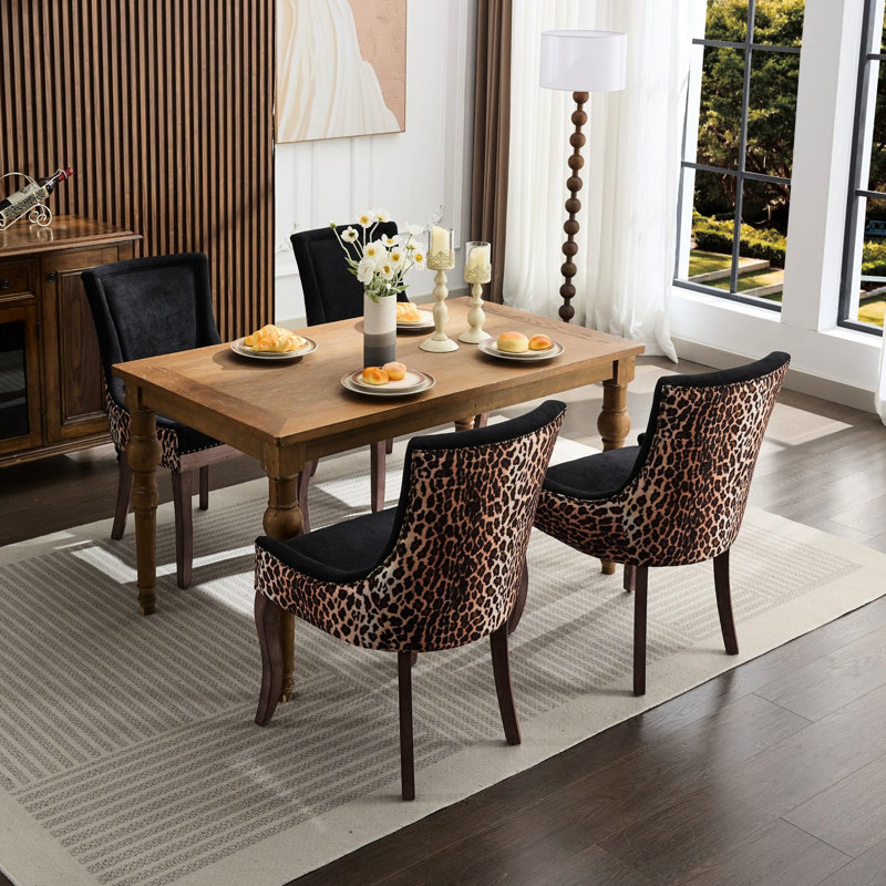 De 2 chaises de salle à manger ultra latérales à imprimé léopard, tissu de luxe épaissi, 2 chaises modernes à cadre haut et en bois massif, pour le soutien du dossier, coussin à ressorts, structure