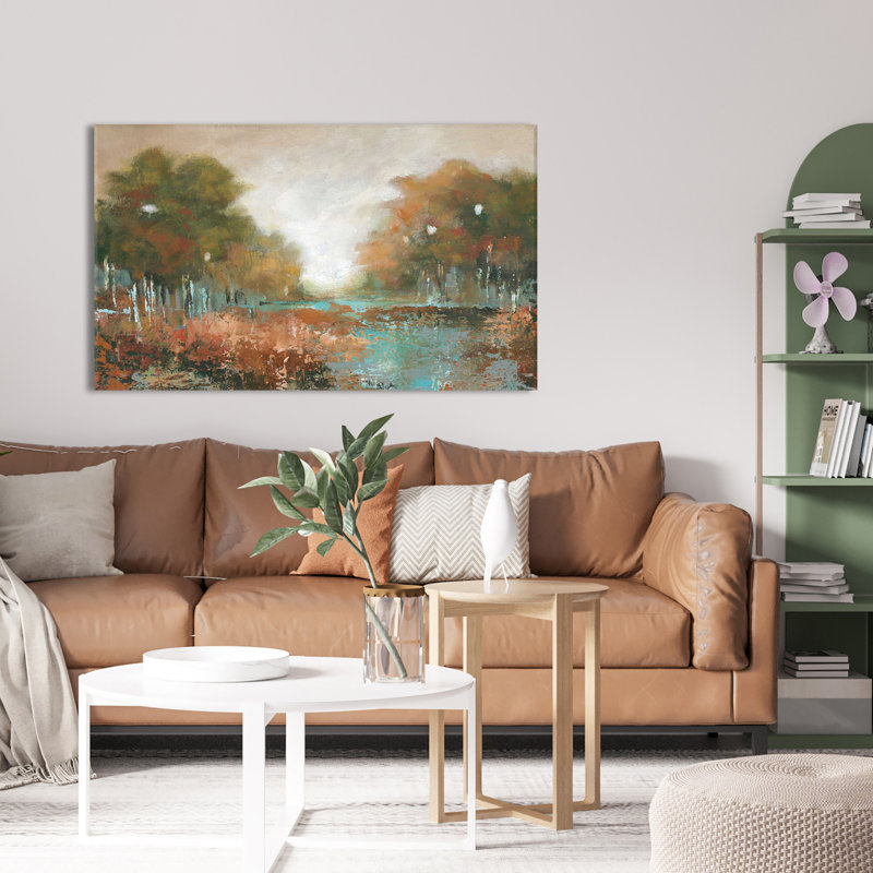 «Autumn Walk» par Carol Robinson - Peinture, L 30 po x H 18 po, Toile tendue