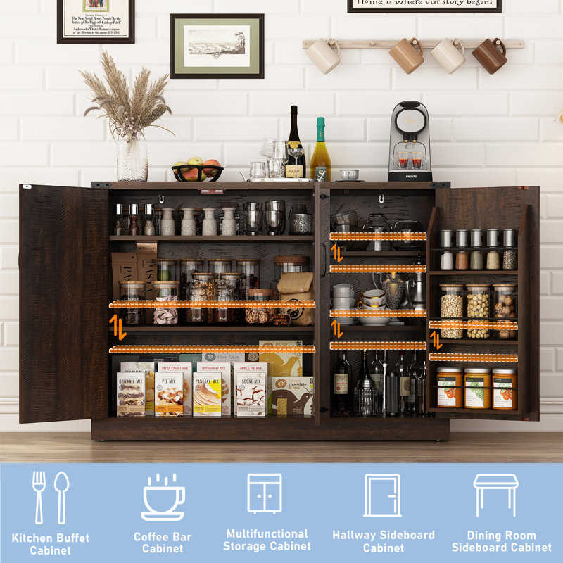 Buffet Farmhouse avec portes de grange, armoire de rangement de cuisine 47,2 po, Brun