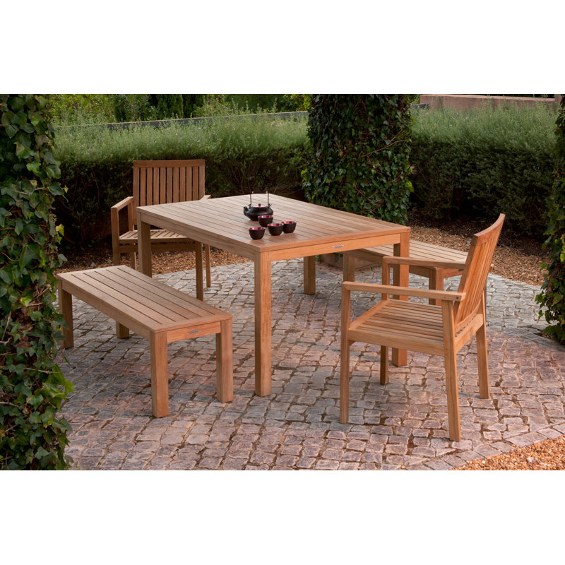 Linear Outdoor Teak Dining Table, 16" H x 30" W x 59" D