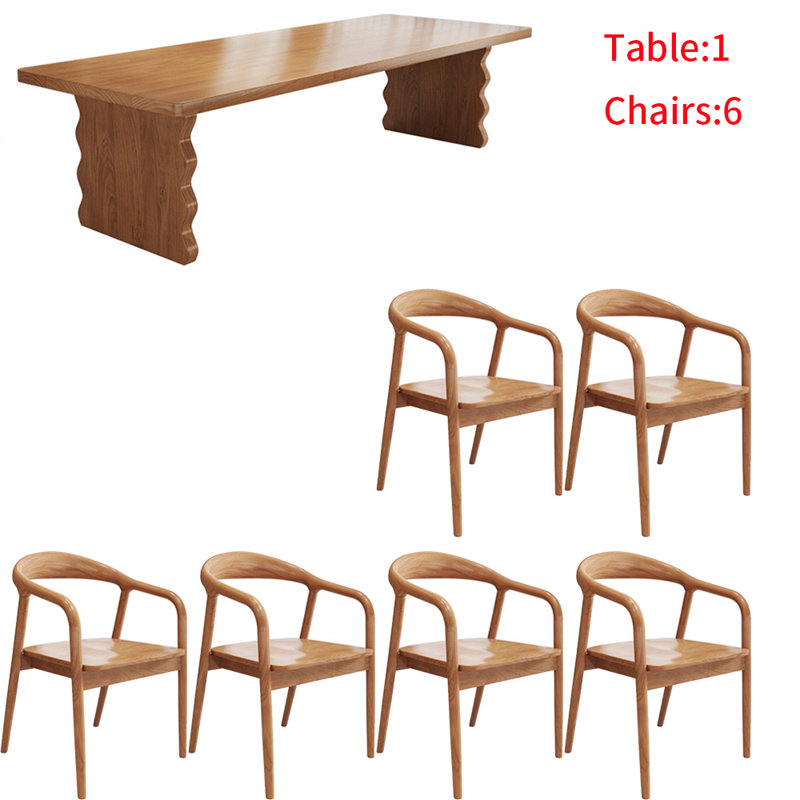 Ensemble de table rectangulaire en bois massif de style nordique.
