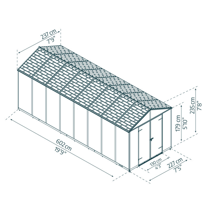 Palram - Canopia Rubicon Polycarbonate Storage Shed, 8' H x 8' W x 20' D