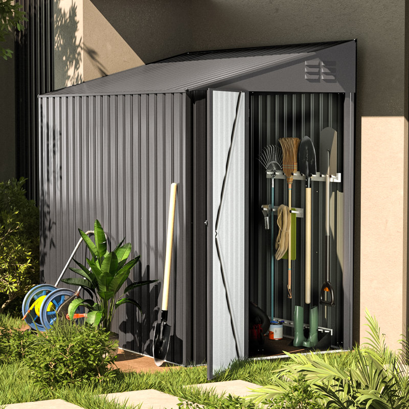 4. ft. W X 7 ft. D Metal Lean-To Storage Shed, Dark Gray