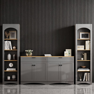 Buffet rustique avec meuble télé, tablettes réglables pour téléviseurs de 70 po, éléments de salon gris avec meuble télé
