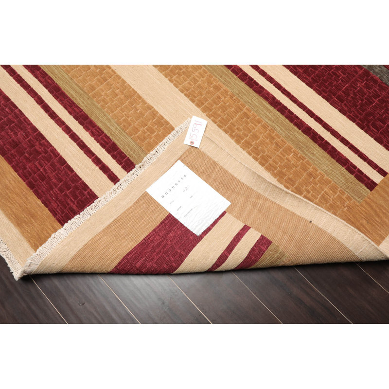 Tapis bourgogne / brun en laine noué à la main de conception unique 8 pi 10 po x 11 pi 10 po Adesuwa