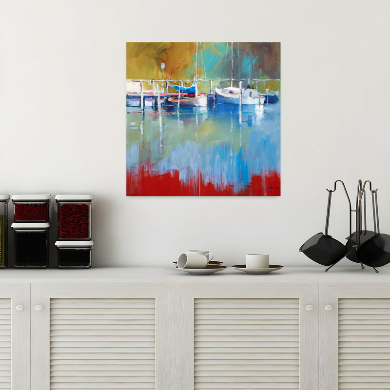 Mâts à Metung, art abstrait de paysage côtier, H 18 po x l 18 po