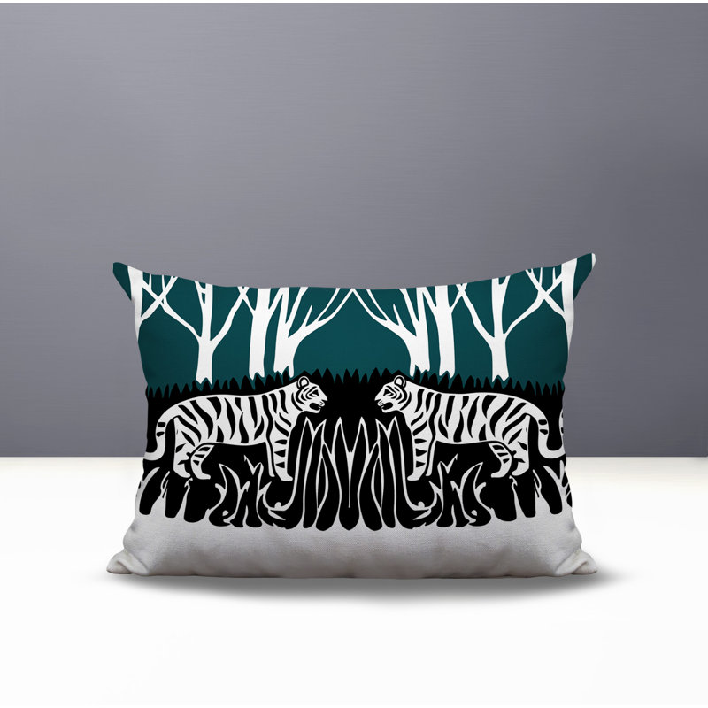 Oreiller rectangulaire réversible intérieur / extérieur Maka Tiger, H 20 po x l 14 po, Émeraude